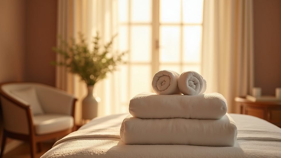 Eye-level view of a calm spa room prepared for lymphatic massage therapy