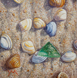YVONNE MELCHERS Washed Ashore -North Sea beach V, oil on panel 15 x 15 cm
