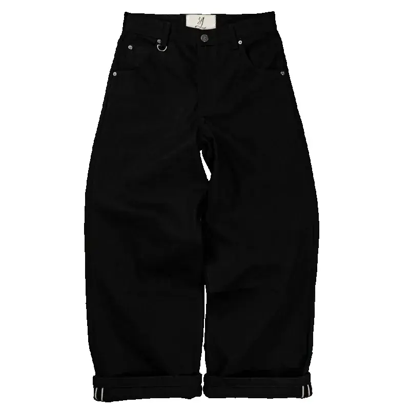 Thumbnail: Y2K Vintage Black Denim Two Piece Set Asymmetric Button High Neck Jacket Baggy