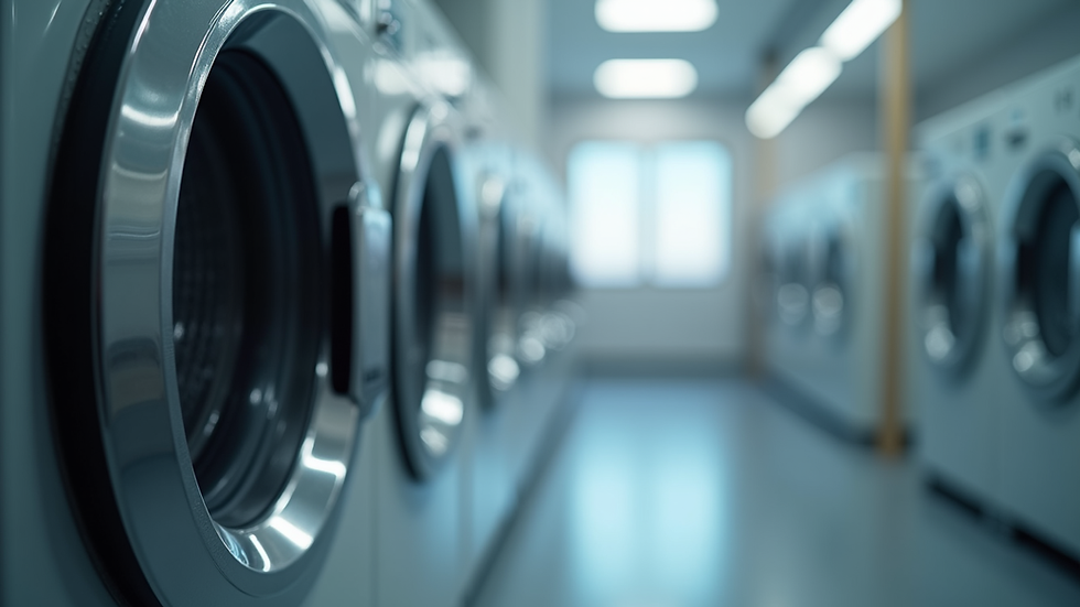 Close-up view of a modern high-efficiency washing machine