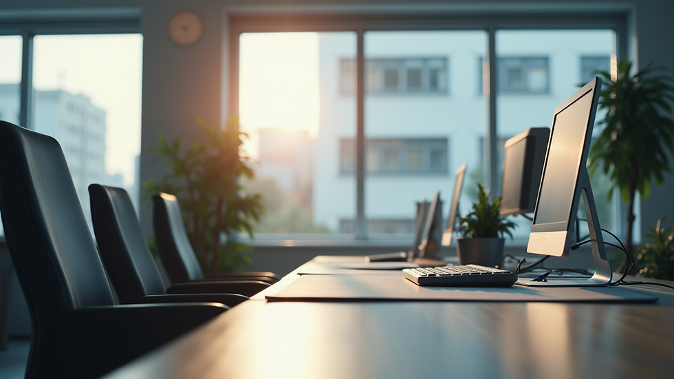 Eye-level view of a modern office workspace