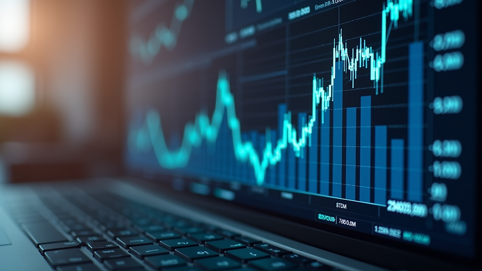 Eye-level view of a digital dashboard displaying financial data
