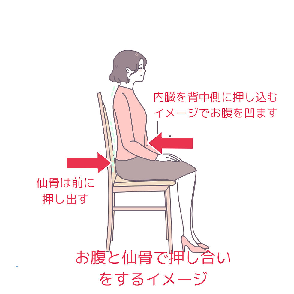 骨盤を立てて、お腹に力を入れて綺麗な姿勢で椅子に座る女性