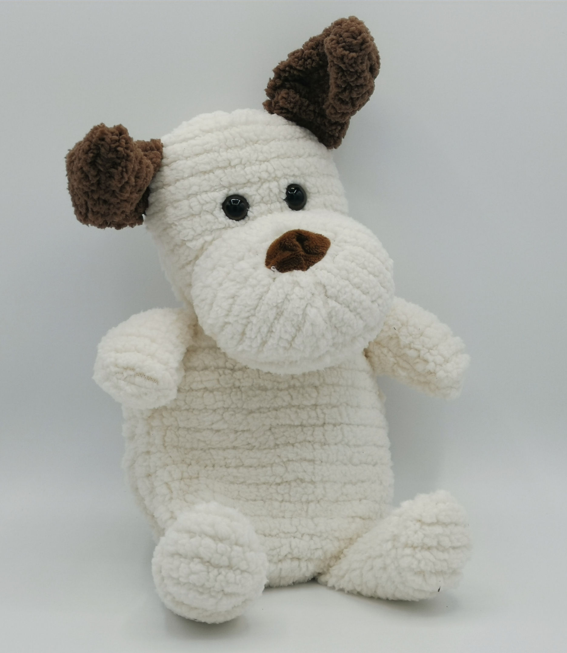 White plush dog with brown ears and nose, Wheat Toys