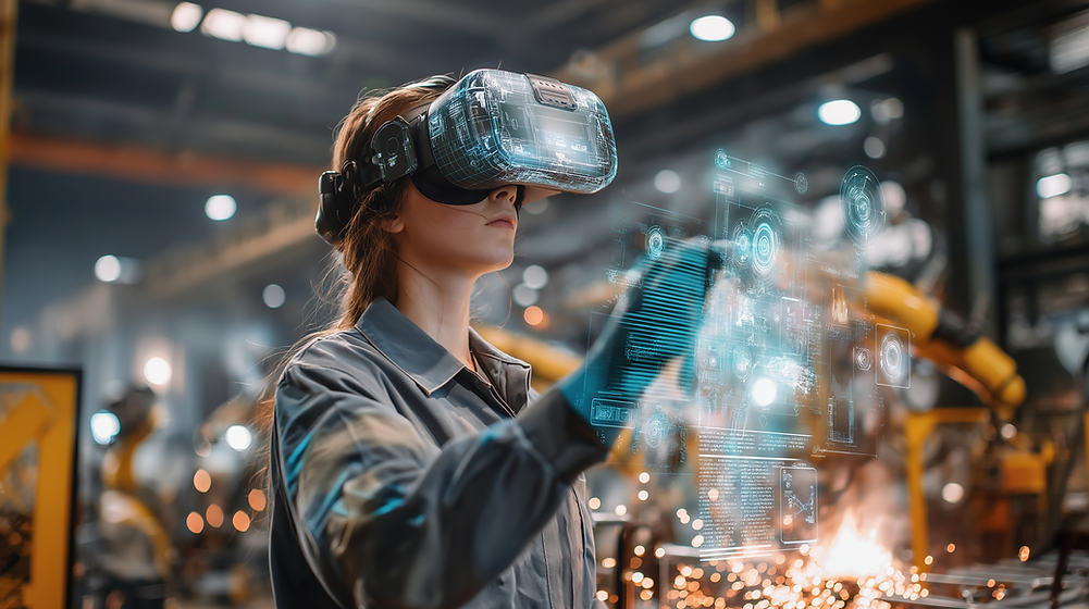 ghoster07_a_woman_wearing_a_VR_headset_standing_in_a_modern_man_0bb375f8-0a73-4eb5-80e2-dd