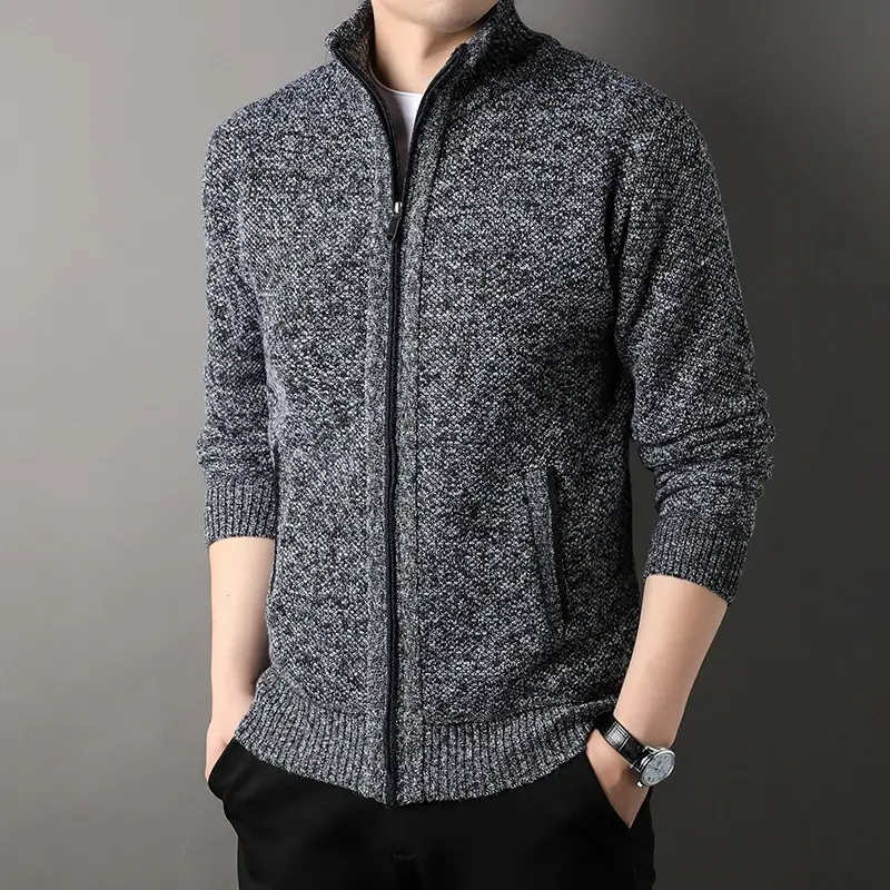 Thumbnail: Men's Stand-Up Collar Knit Sweater Autumn Winter New Cardigan Tops Korean Slim