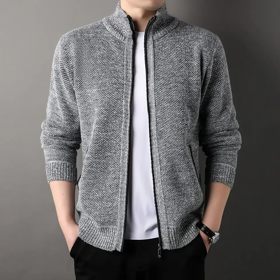 Thumbnail: Men's Stand-Up Collar Knit Sweater Autumn Winter New Cardigan Tops Korean Slim