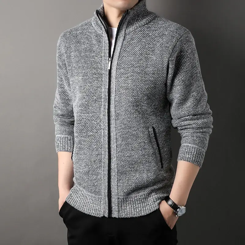 Thumbnail: Men's Stand-Up Collar Knit Sweater Autumn Winter New Cardigan Tops Korean Slim