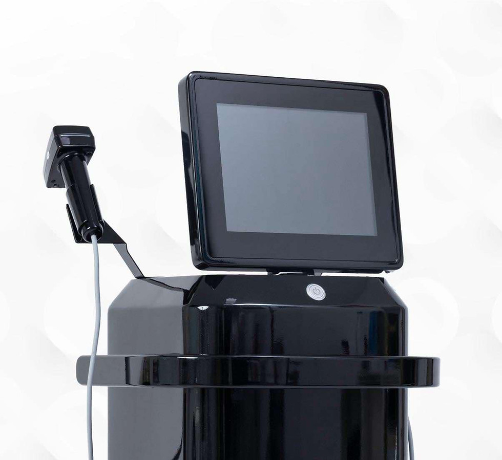 Black aesthetic medicine device on a white background.