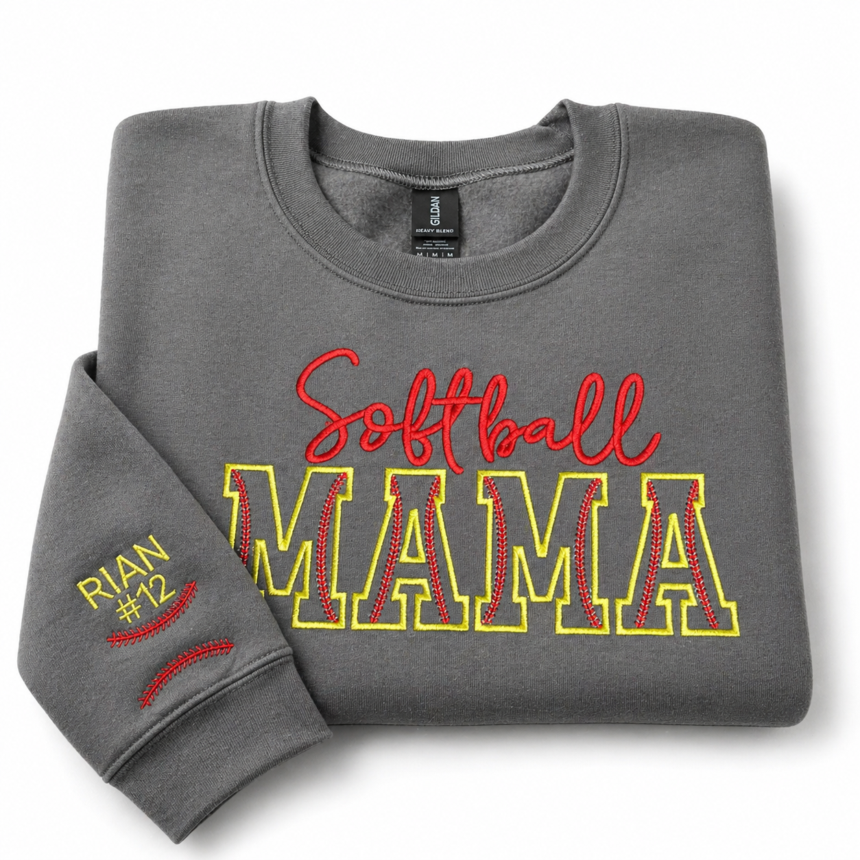 Softball Mama Embroidered Crewneck Sweatshirt – Custom Sleeve Name & Number
