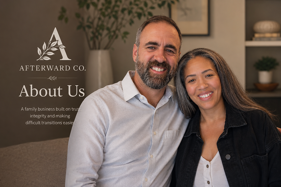 Afterward Co. About Us - Caucasian couple in a warm living room