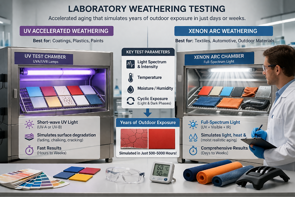 UV accelerated weathering versus xenon arc weathering chamber comparison for laboratory testing
