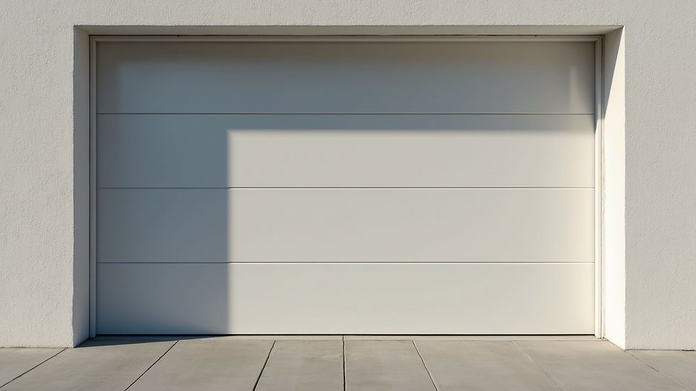 Close-up of sectional garage door panels in a neutral color