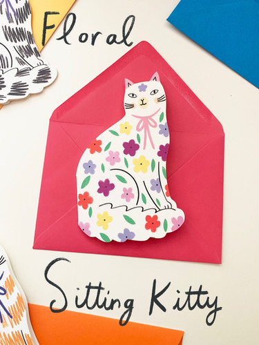 Spring Floral Sitting Kitty Card | Kitty Kenda