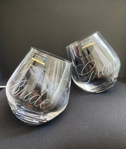 Bride and Groom Engraved stemless wineglass Toronto