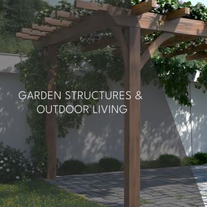 “Custom timber pergola installed in a sunny garden area, with flowers planted at the base of each post