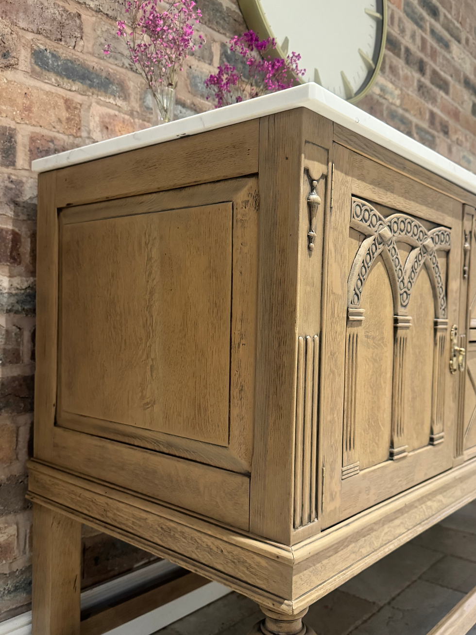 Thumbnail: Large refurbished vintage sideboard with quartz top