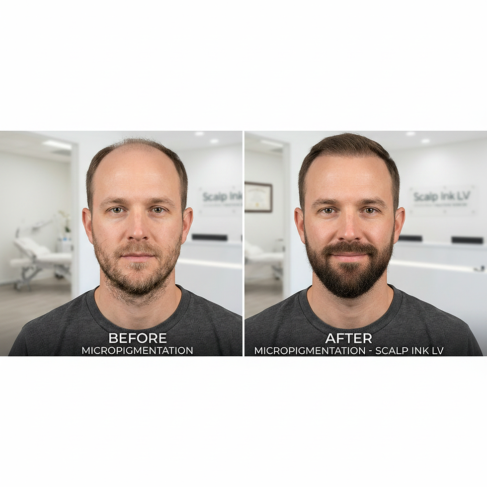Before and after of man with beard enhancement and SMP results