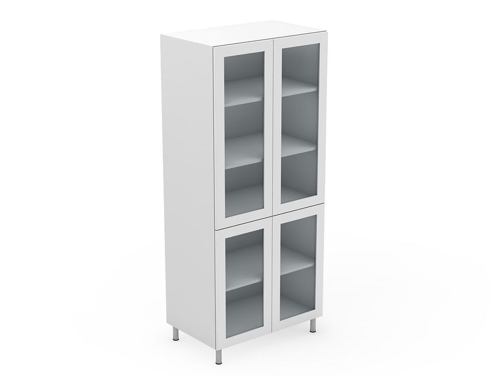 4 DOOR PANTRY - SPLIT AT BENCHTOP HEIGHT - 4 GLASS DOORS (P600-4SDBG)