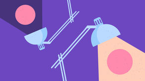 Abstract illustration of two identical circles shown in different lighting environments, with intersecting lamp arms suggesting shared space. The image represents how the same message can feel different when messages are private versus when they are visible to others.