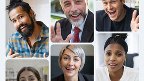 Collage of people recording video messages for a retirement video, showing different expressions and tones.