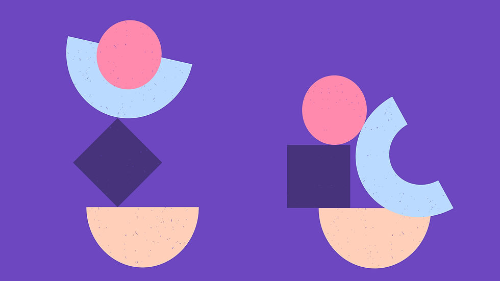Abstract illustration of identical geometric shapes arranged in two different configurations, one balanced and one misaligned.
