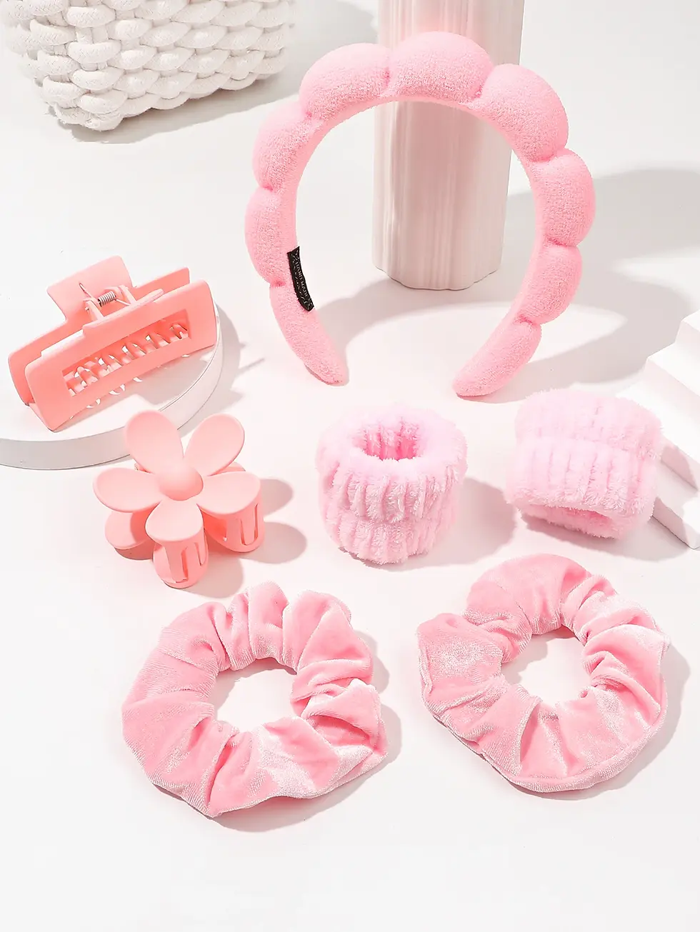 Miniatura: 7Pcs Fashion Microfiber Washing Wristbands Scrunchies Puffy Headband Spa Bubble 