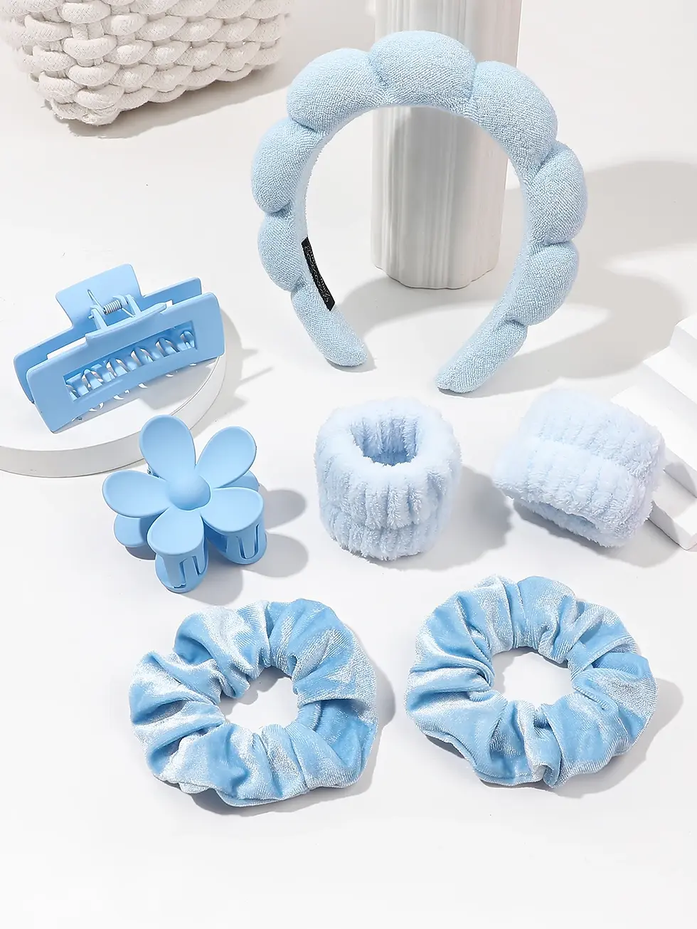 Miniatura: 7Pcs Fashion Microfiber Washing Wristbands Scrunchies Puffy Headband Spa Bubble 