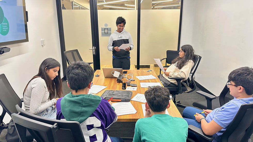 Teens practicing public speaking and presenting their business ideas in entrepreneurship classes for teens.