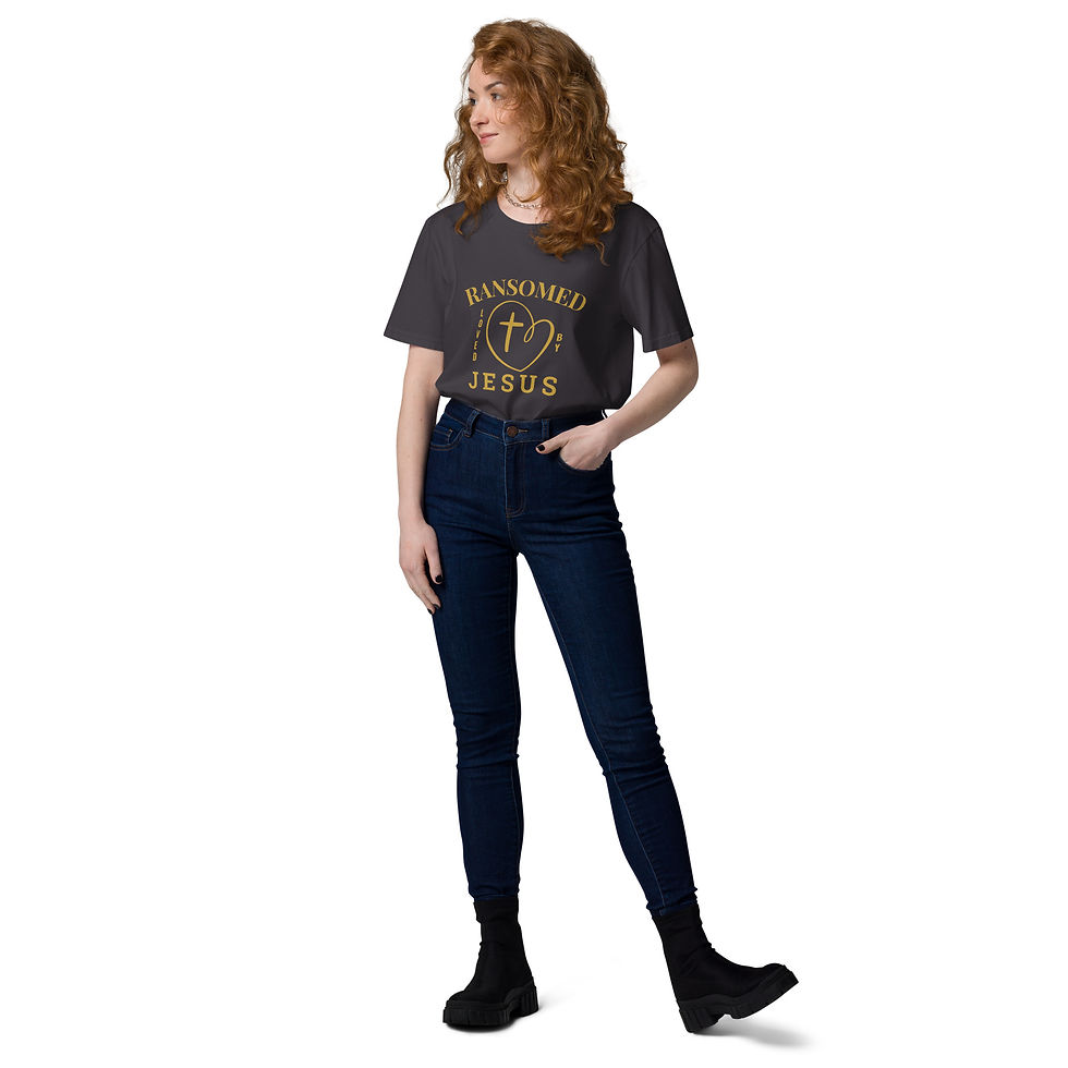 Thumbnail: Ransomed Unisex Tee – Wear the Message (gold print)