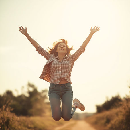 A women jumping with joy Friday feeling of excitement