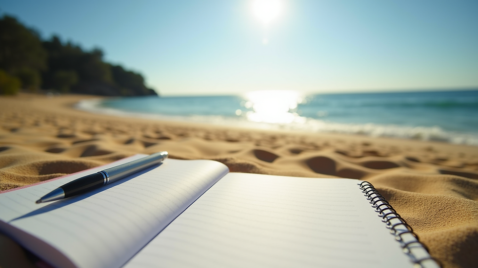 Eye-level view of a serene workspace with a notebook and pen