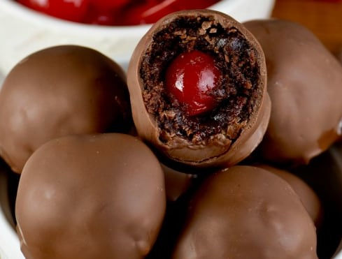 Chocolate Covered Cherry Brownie Bombs