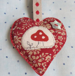 Rustic Red MushroHanging Heart