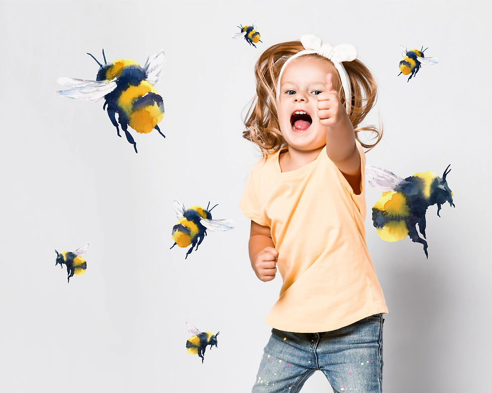 Thumbnail: Smiling girl with bumblebee kids artwork wall display