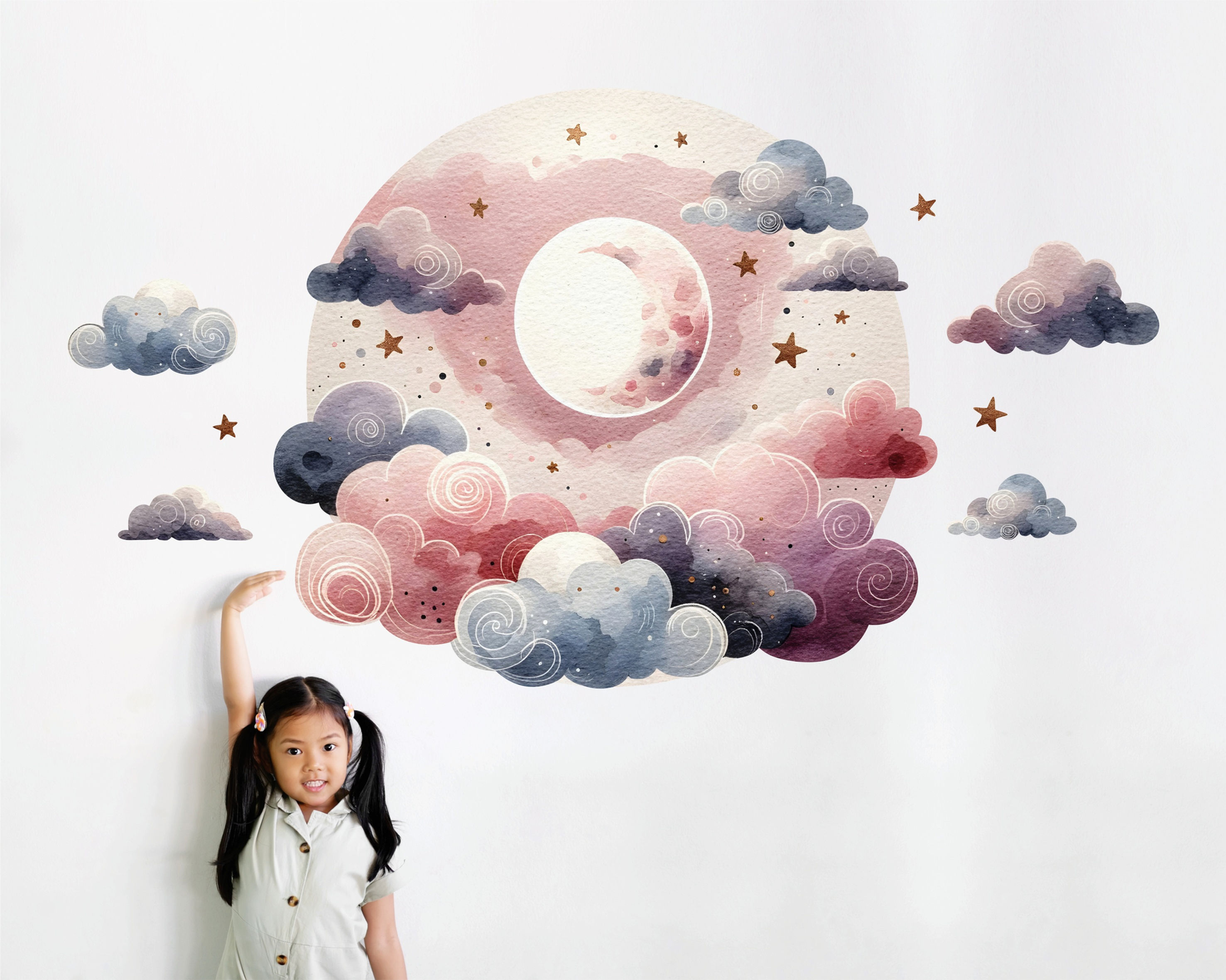 Dreamy Moon + Clouds | Fabric Wall Decal
