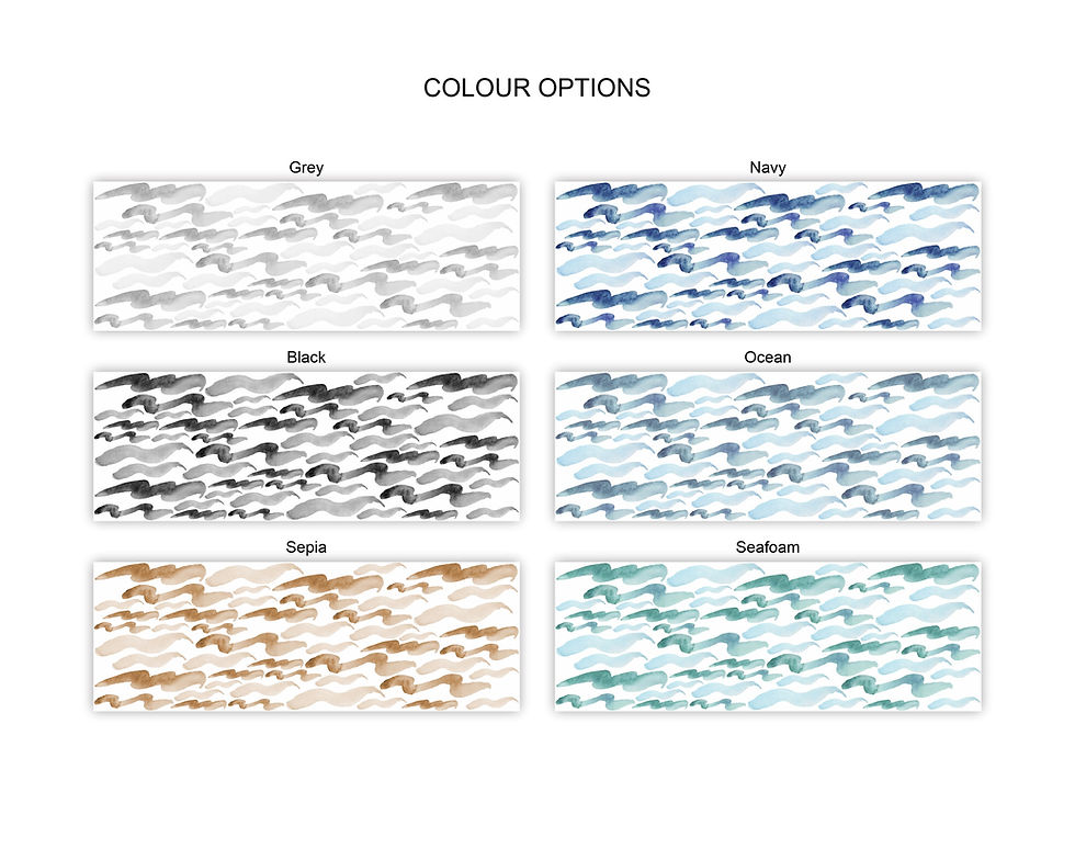 Thumbnail: Colour options for watercolour wall decals: grey, navy, black, ocean, taupe, seagrass