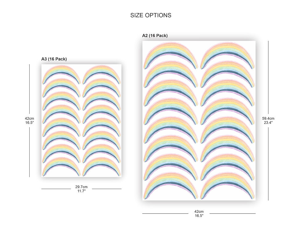 Thumbnail: Watercolour rainbow wall decals in A2 (18-pack) and A3 (28-pack)