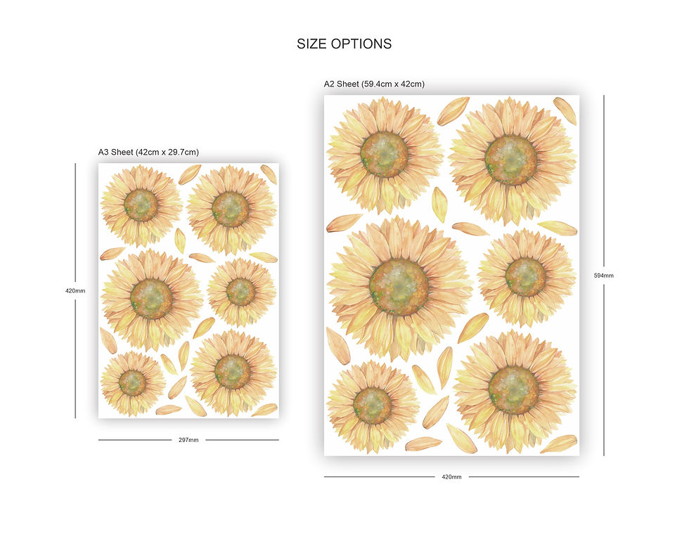 Thumbnail: Watercolour sunflower fabric wall decal size options