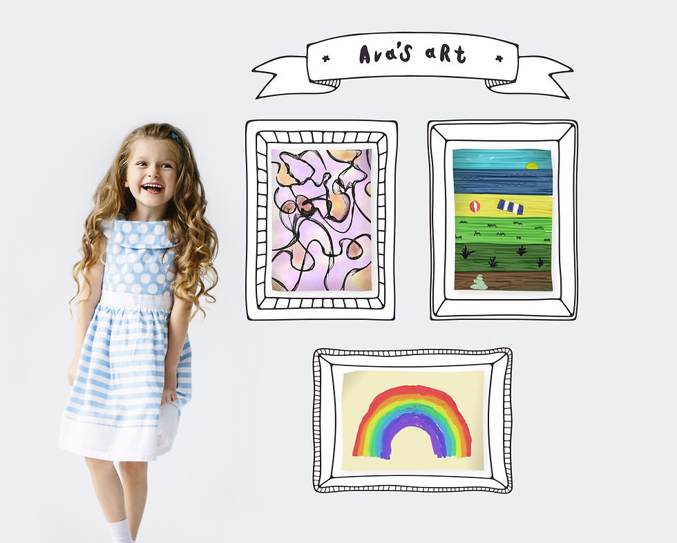 Thumbnail: Girl next to a kids artwork wall display titled 'Ava's Art'.