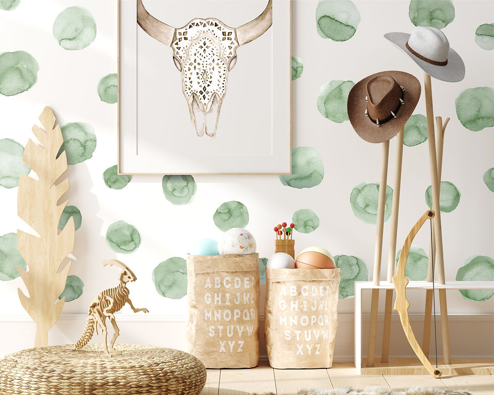 Thumbnail: Forest Green Watercolour Polka Dot Wall Decals in a room