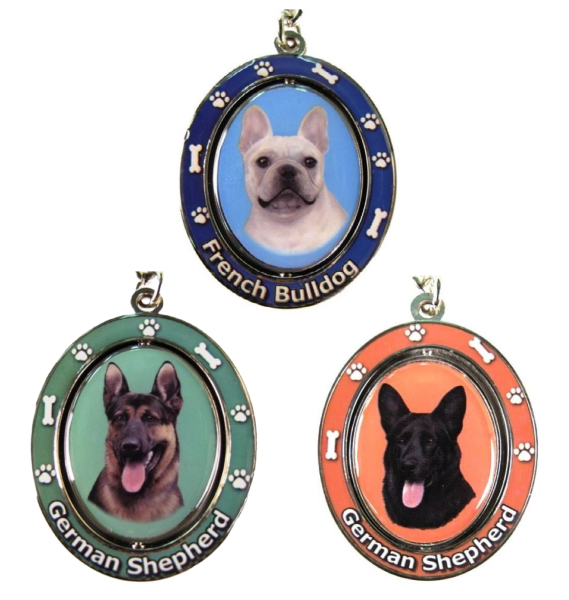 Thumbnail: Three pendants featuring French Bulldog and German Shepherd dogs