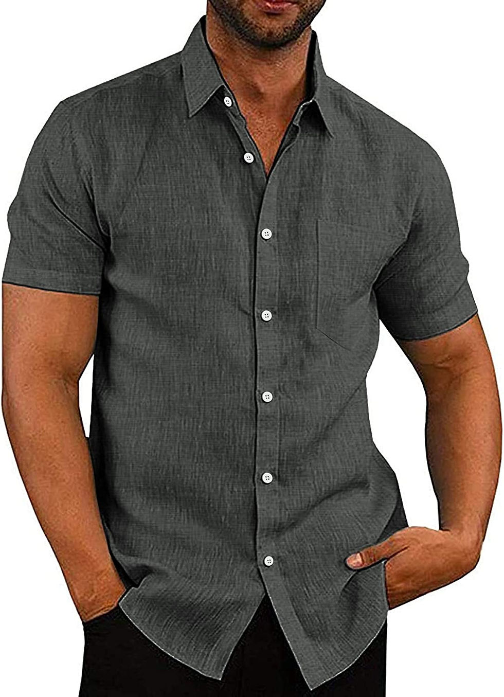 Thumbnail: COOFANDY Men's Casual Linen Button Down Shirt Short Sleeve Beach Shirt