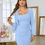 Thumbnail: MEROKEETY Women Square Neck Lantern Long Sleeve Mesh Ruched Bodycon Clubwear Mi