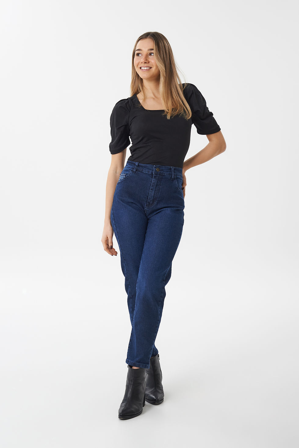 Miniatura: JEAN MOM RECTO STRASS AZUL