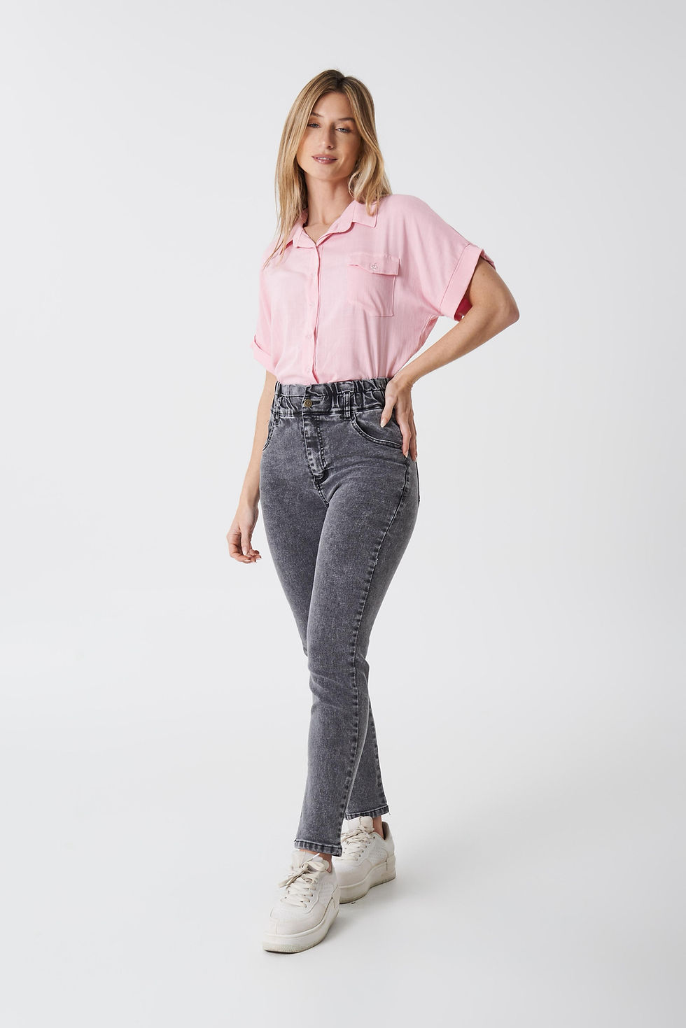 Miniatura: BAGGY GRIS ELASTIZADO CON ELASTICO EN LA CINTURA