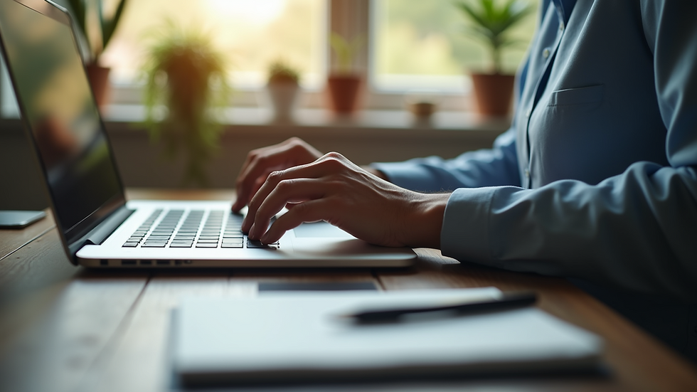 Close-up view of a virtual assistant working on a laptop