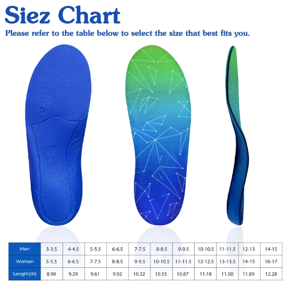 Thumbnail: Size Chart showing arch support insoles with size guide for best fit.