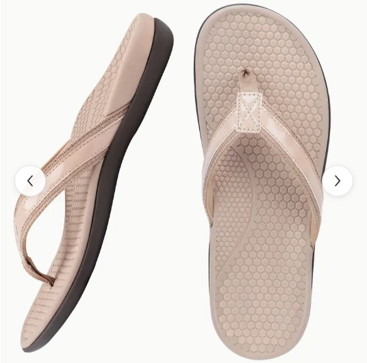 Thumbnail: Two beige flip flops Womens Arch Support Sandals, comfortable and fashionable Footworxco