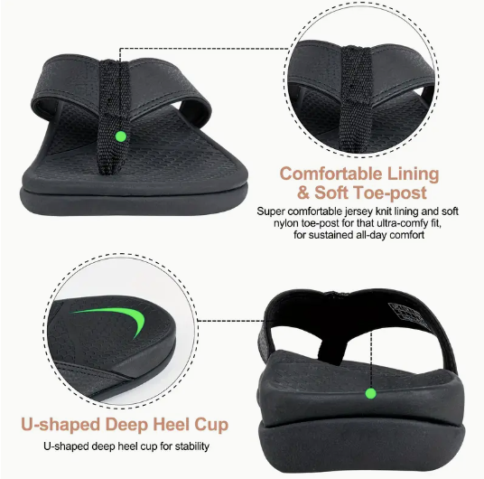Thumbnail: Black sandals with comfortable lining and soft toe post. Mens Arch Support Sandals.